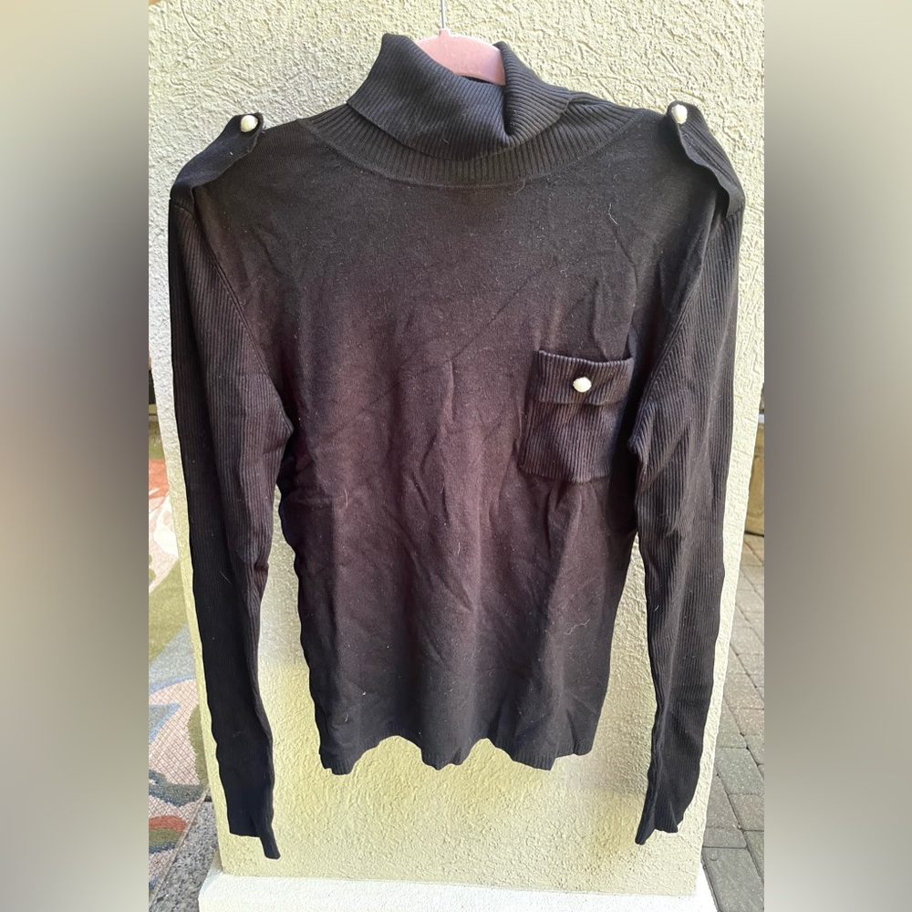 Y2K Insight Black pearl turtleneck Sweater with Pocket Button